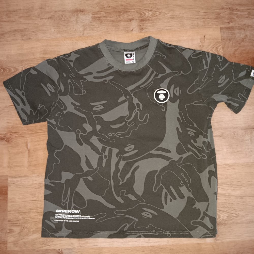 Bape Green Short Sleeve Tee with Camouflage Design